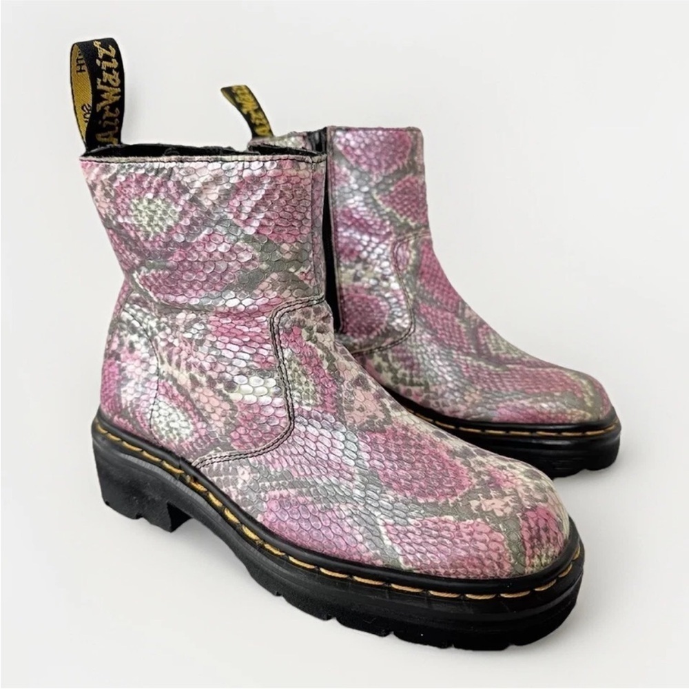 Vintage Dr Martens DM’s Pink Snake Skin Pattern Combat Moto Style Boots England